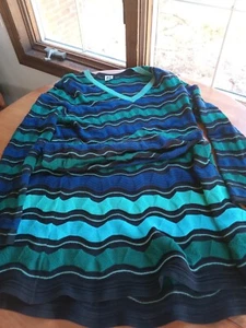 Missoni Green Black Blue Stripe Long Sleeve Knit Dress Size 48 Wool Wavy - Picture 1 of 7