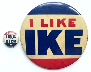 Dwight D. Eisenhower 1952 3,5" I Like & Ike & Dick Campaña botones de retroceso - Imagen 1 de 6