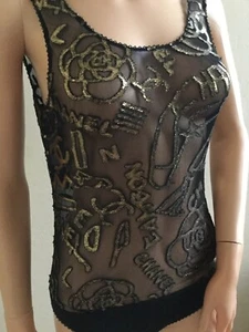 CHANEL 19A EMBROIDERED CC LOGO  TULLE SHEER ROMPER  BODYSUIT FR34 US2-US4 - Picture 1 of 4