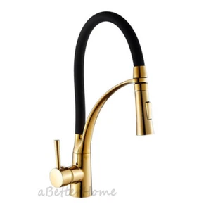 Black Gold Brass Kitchen Sink Single Handle Hole Mixer Taps Swivel Spout Faucet - Picture 1 of 6