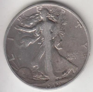 # 1 BETTER DATE 1919-S WALKING LIBERTY HALF DOLLAR F-VF DETAILS - Picture 1 of 2