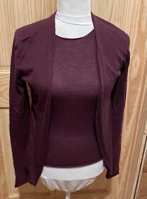 Conjunto de suéter Donna Karan cachemir púrpura abierto cárdigan y camiseta sin mangas talla pequeña Foto 1 de 4