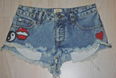 River Island Shorts Women's Short Cut Offs Medium Wash Distressed Studded Denim - Image 1 of 4
