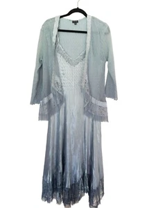 Komarov Blue Gray Ombre Pleated Lace Midi Dress & Sheer Jacket Set XL - Picture 1 of 18