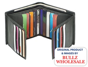 Genuine Leather Men's Bifold Wallet Slim Hipster Cowhide Credit Card RFID Black - Picture 1 of 8