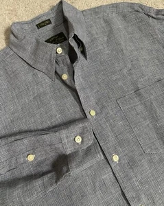Orvis Shirt Mens XL Houndstooth Button Down 100% Linen Blue White Pocket - Picture 1 of 14