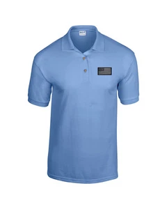 USA Black Military Flag EMBROIDERED Carolina Blue Polo Shirt  - Picture 1 of 1