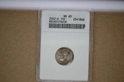 2002-P Roosevelt Dime- Broadstuck Error- ANACS MS-65.  Very Nice! - Image 1 of 4