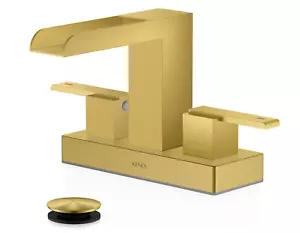 KENES Brushed Gold Waterfall Bathroom Faucet, Gold Centerset - Picture 1 of 9