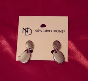 New Directions Silver Oval Clip On Earrings NWT - Picture 1 of 2