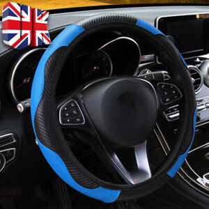 BLUE Car Auto Steering Wheel Cover Carbon Fibre Breathable Anti-slip Protector T