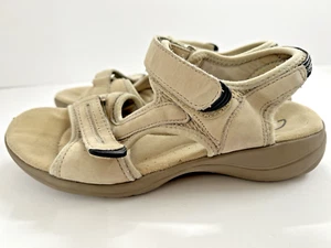 Clarks Slingback Sandals Beige 81938 Leather Hook And Loop Adjustable Size 6 - Picture 1 of 10