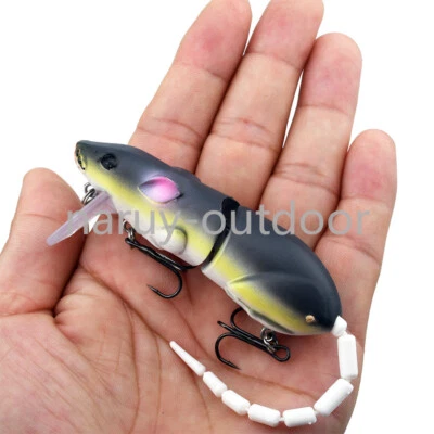 Multi Jointed Topwater Rat Mouse Minnow Fishing Lure Bass Pike Bait Tackle - Image 1 of 4