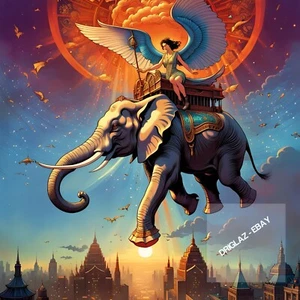 Impresión fotográfica de imagen digital artística de elefante volador mágico #2.  Flying Elephant Magic - Imagen 1 de 3