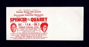 MUY RARO 1968 boxeador THAD SPENCER vs JERRY CARRY sobre grande boleto de boxeo - Imagen 1 de 1