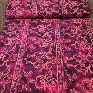 Rose Parade BTY Banyan Batiks Pink Purple Floral Vine Stripe - Picture 1 of 4