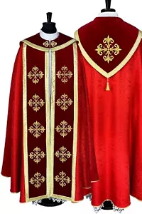 COPE roter Damast/Samt, Gothic Style Gewand, Stickerei - Bild 1 von 5