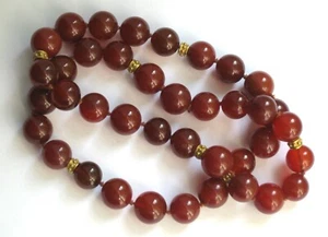 Antique Chinese Hand-Knotted CARNELIAN Bead Necklace With 18KT Gold Beads - Bild 1 von 2