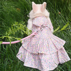 Pet Rabbit Floral Small Animal Clothes Harness Vest Leash Set Travel Chest Strap