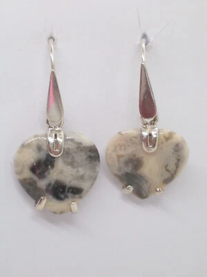 Orecchini pendenti con Cuore in Diaspro naturale e ARGENTO 925 - pietra dura - - Immagine 1 di 4