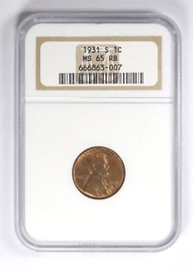 1931-S Lincoln Wheat Cent 1c NGC MS65 RB Red Brown - Picture 1 of 4
