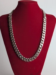 Heavy Italian 925 Solid Sterling Silver 11mm Cuban Chain Necklace 60cm 196g - Picture 1 of 6