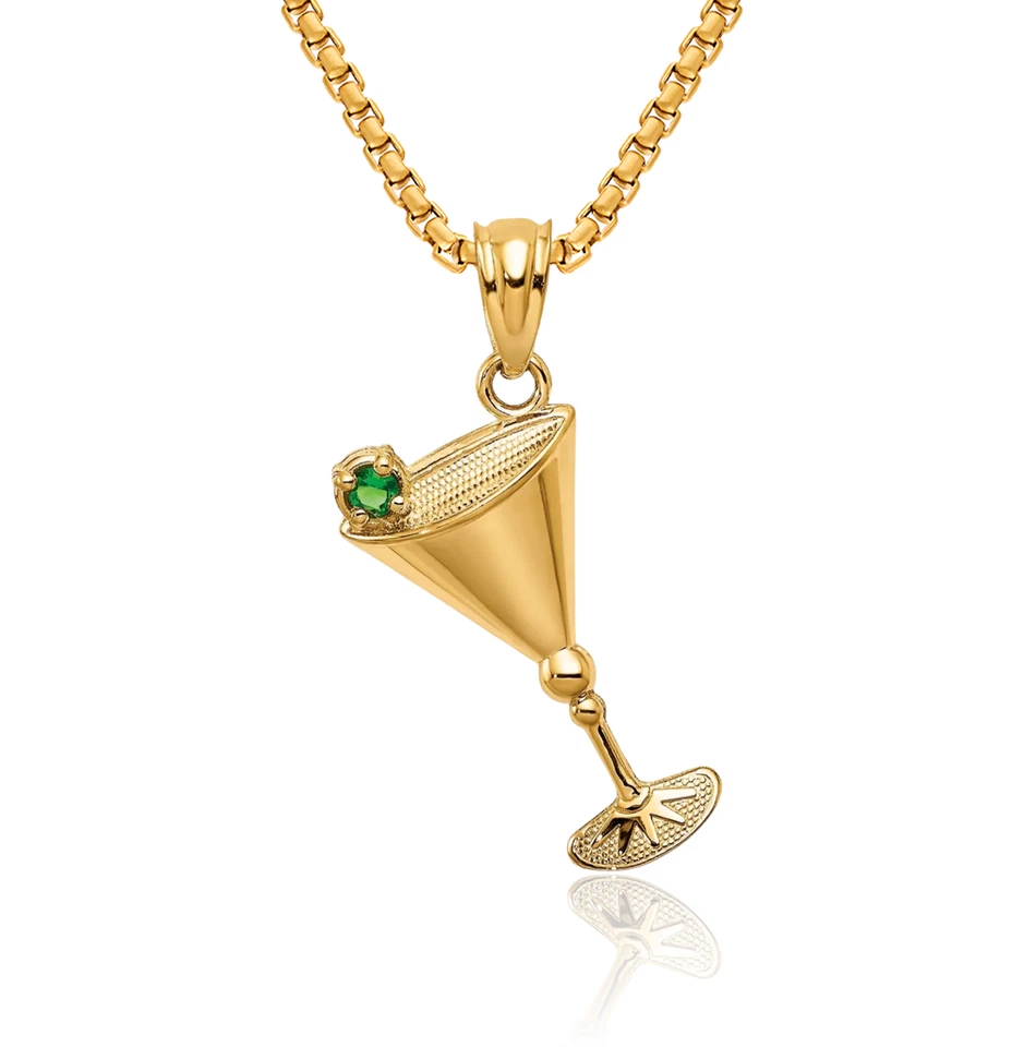 Collar Oliva Oro Amarillo Sólido 14K Cristal Martini Circonita Verde Foto 1 de 1