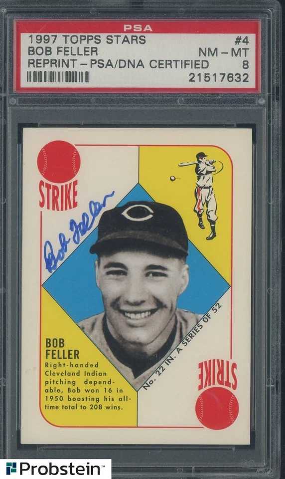 1997 Topps Stars Reprint #4 Bob Feller Indians HOF AUTO PSA 8 NM-MT - Image 1 of 2