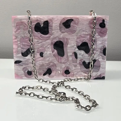 Mujer Único Rosa Acrílico Caja Cartera Bolso sin asas Bolso de hombro Guepardo Cadena Leopardo Foto 1 de 4
