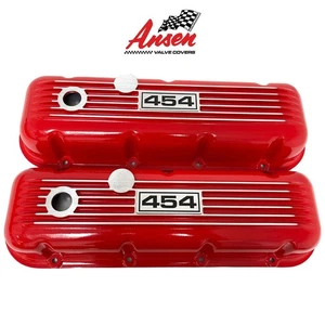 Big Block Chevy 454 Red Valve Covers, Classic Finned - Red - Ansen USA - Picture 1 of 6