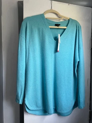 全新带标签 Talbot's Teal XLP 羊绒长袖 V 领毛衣,前/后接缝 — 第 1/4 张图片