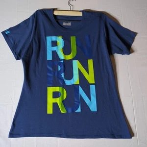 Camiseta gráfica Under Armour HeatGear “RUN” talla grande LG azul semi-ajustada para mujer - Imagen 1 de 5