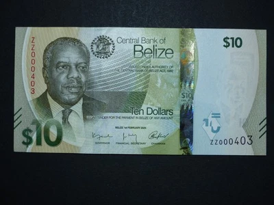 Belize 10 dollars P W75 2025 UNC ZZ REPLACEMENT LOW SERIAL NUMBER ZZ000403 RARE - Image 1 of 2