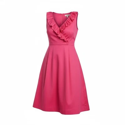 J. Crew Women Size 6 Solid Pink Sleeveless Ruffle Fit & Flare Dress 100% Cotton - Image 1 of 4