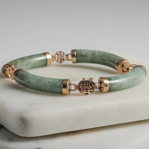 Vintage : Jade segments with 14K Gold Bracelet 7.5” - Picture 1 of 9