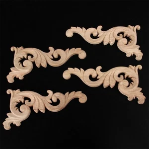 15*8cm(L*W) Wood Carved Decal Corner Onlay Unpainted Cabinet Wall Frame Décor - Picture 1 of 23