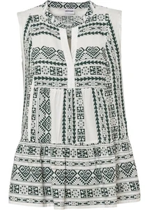 Blusa Estampada T. 42 Verde Oscuro Lana Blanco Mujer Blusa Top Shirt Túnica Nuevo - Imagen 1 de 1