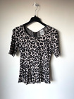 NEXT PEPLUM T-SHIRT TOP Grey Black Leopard Print Knit UK 10