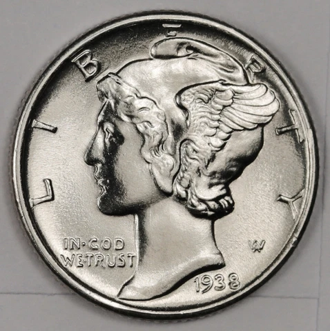 1938-p Mercury Head Dime.  100% Full Separated Horiz. Bands.  Inventory I.177022 Cover