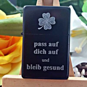 ☘ pass auf dich auf und bleib gesund Glücks Feuerzeug opt. mit deinem Gravurtext