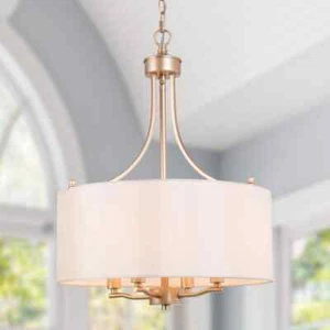 LNC Modern 4-Light Gold Chandelier with Farmhouse Fabric Shade Classic Drum - Picture 1 of 13