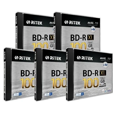 5 Ritek BD-R XL BDXL 4X 100GB Archival 3-Layer White Inkjet Printable Blank Disc - Image 1 of 4