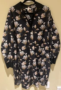 Pure by Ulla Popkin Dress Black Floral Womens Sz 28/30 VNeck Lng Sleeve Cotton - Picture 1 of 11