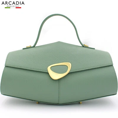 Bolso hexagonal mediano de cuero verde claro diseñador creativo ARCADIA Made in Italy Foto 1 de 4
