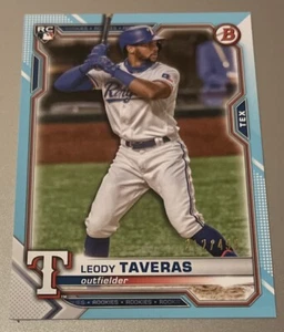 Bowman #18 Leody Taveras 2021 azul cielo novato #d/499! RANGERS Dinged Corner - Imagen 1 de 2