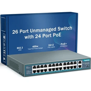 24 Port PoE Switch with 2 Gigabit Ethernet Uplink Port, Unmanaged 26 Port 802... - Picture 1 of 7