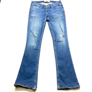 Hollister California Bootcut Jeans Women 7 Blue Denim Cotton Low Rise Distressed - Picture 1 of 17
