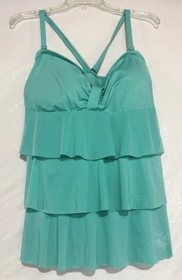 NUEVO Camiseta Tankini de Natación Kenneth Cole Reaction Turquesa con Volantes en Capas 2X Foto 1 de 4