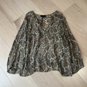Nili Lotan Silk Brown Paisley Blouse Long Sleeve Women’s Large - Picture 1 of 6