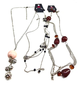 Paparazzi 2 Juegos de Collares + 1 Collar Cadenas Largas Piedras Imitadas Tono Plata Nuevo con Etiquetas - Imagen 1 de 2
